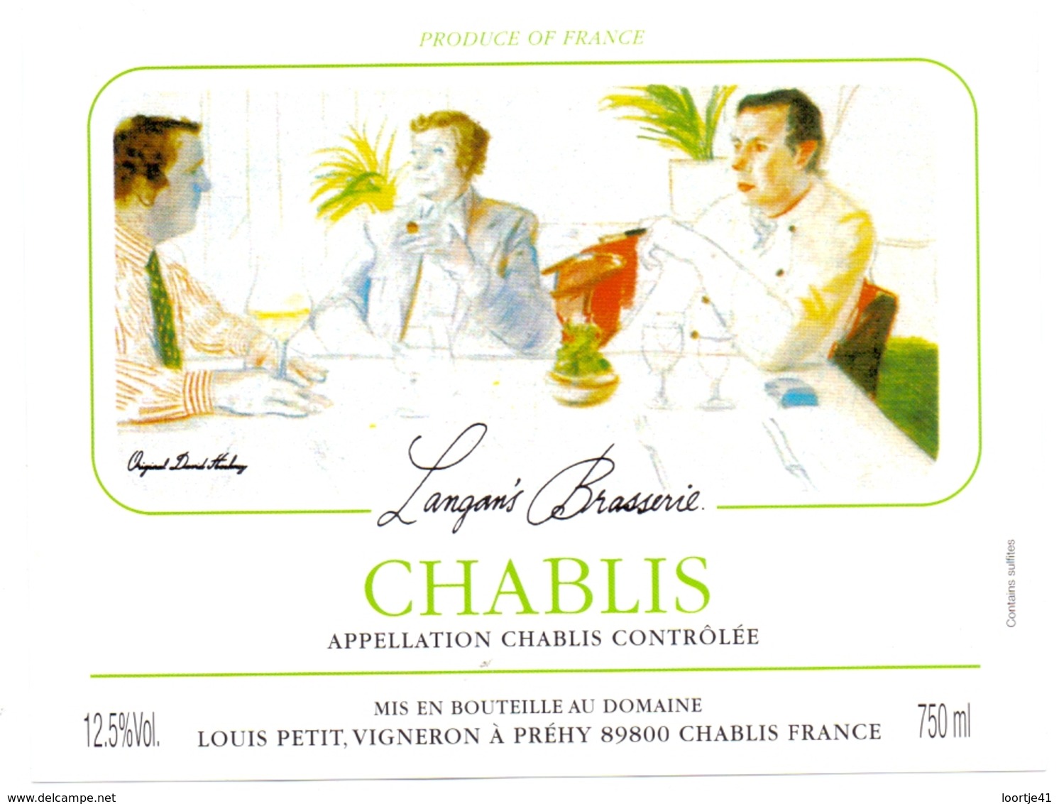 Etiket Etiquette - Vin - Wijn - Chablis - Langan's Brasserie à Préhy - Bourgogne
