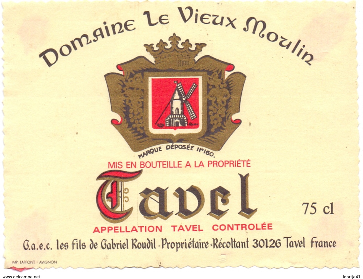 Etiket Etiquette - Vin - Wijn - Domaine Le Vieux Moulin - Tavel - Autres & Non Classés