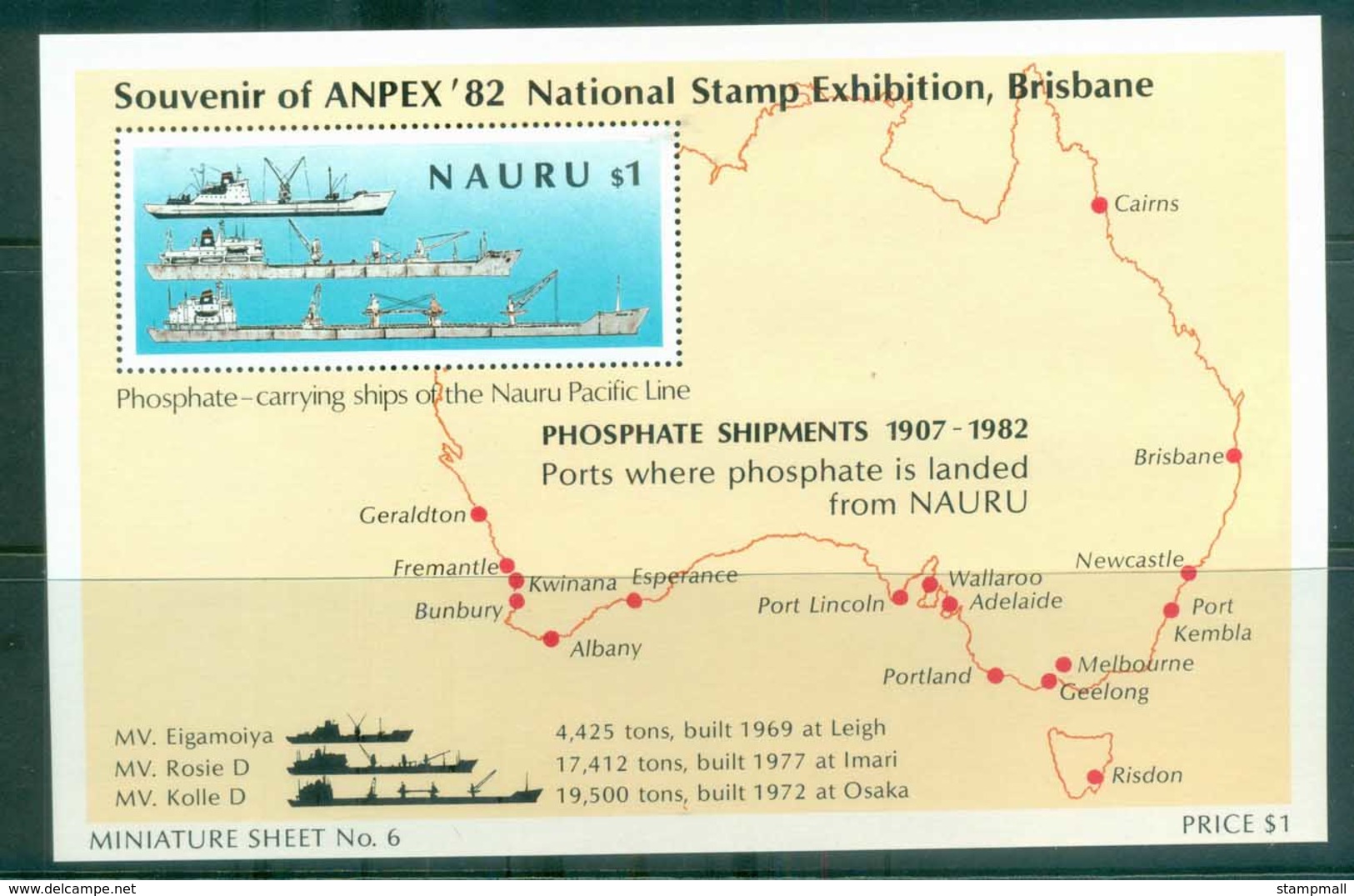 Nauru 1982 Phosphate Ships, ANPEX MS MUH Lot79525 - Nauru