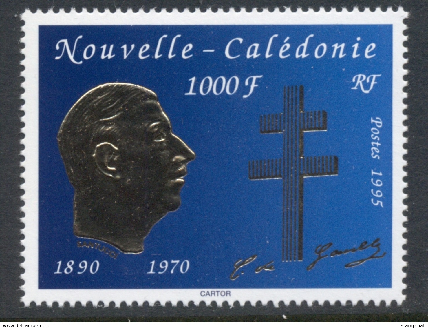 New Caledonia 1995 Charles De Gaulle Gold Embossed MUH - Unused Stamps
