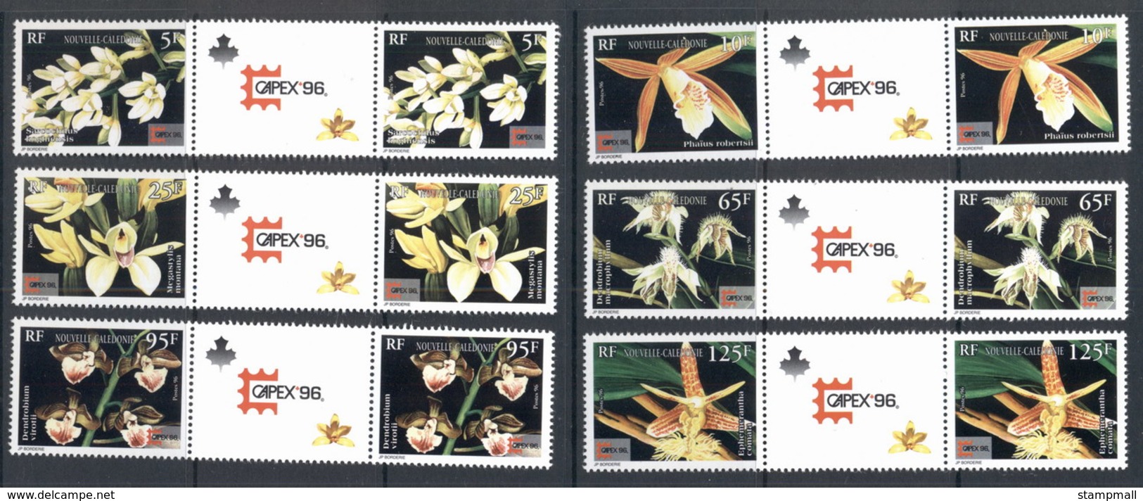 New Caledonia 1996 Flowers, Orchids Capex Prs + Labels MUH - Unused Stamps