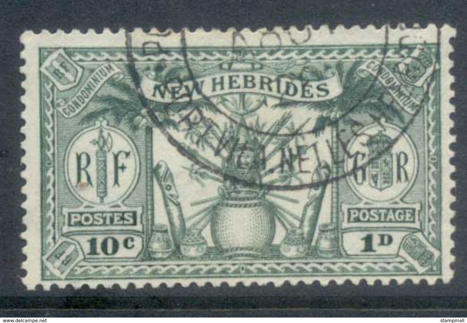 New Hebrides (Br) 1925 Native Idols, Dual Currency 10c/1d FU - Used Stamps