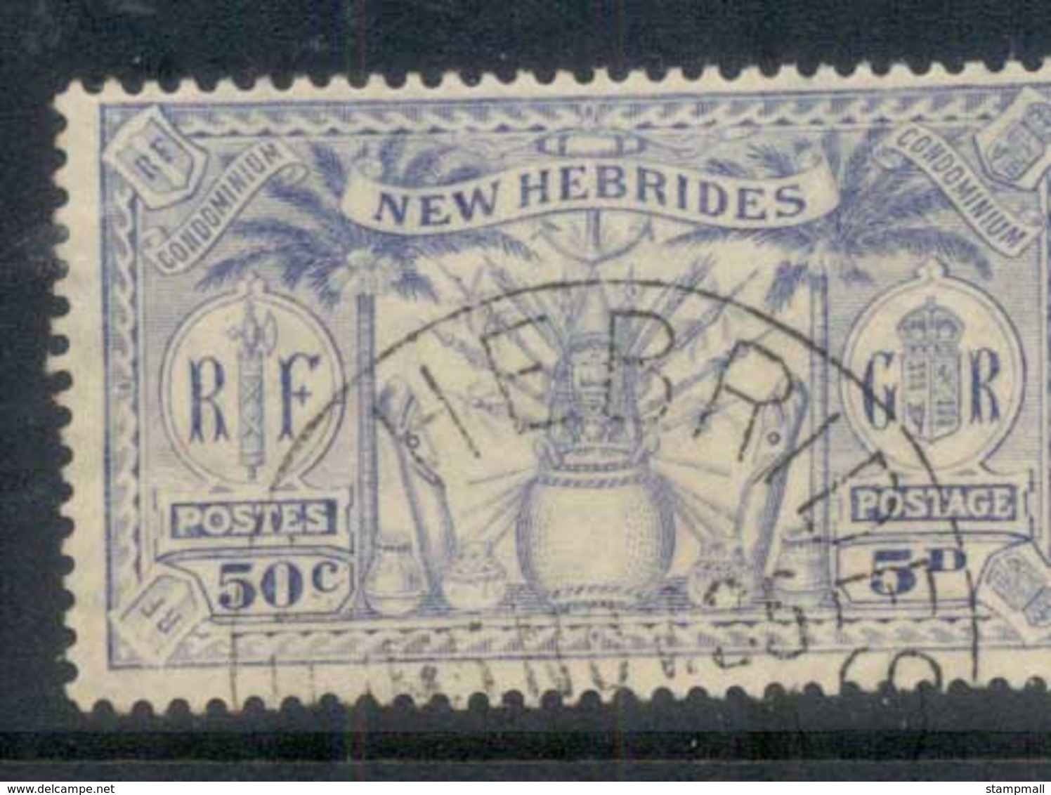 New Hebrides (Br) 1925 Native Idols, Dual Currency 50c/5d FU - Gebruikt