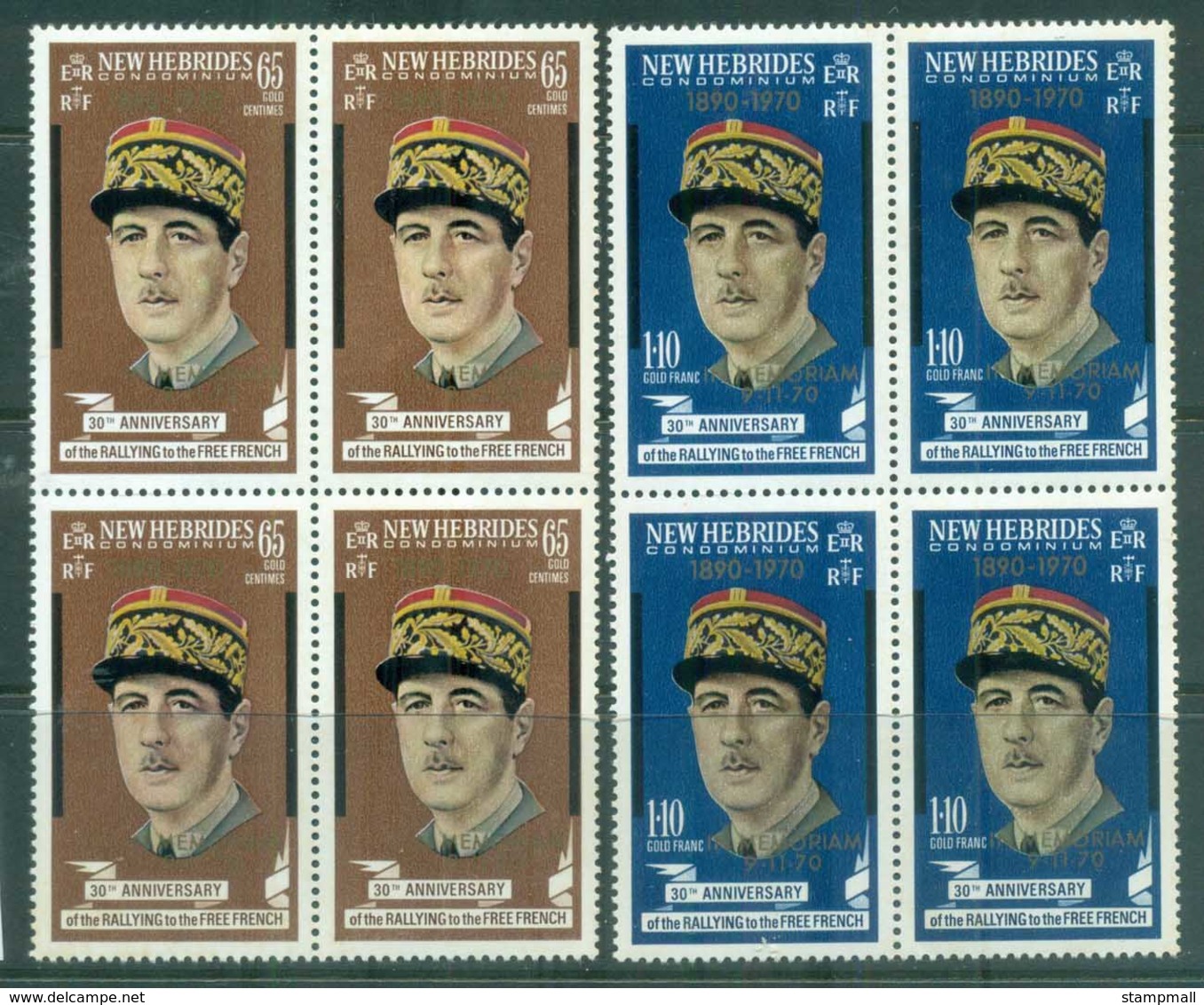 New Hebrides (Br) 1971 Charles De Gaulle Opt In Memoriam Blk 4 MUH - Unused Stamps