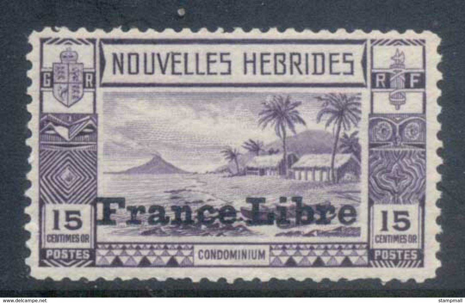 New Hebrides (Fr) 1941 Pictorial, Beach Scene Opt France Libre 15c MLH - Ungebraucht