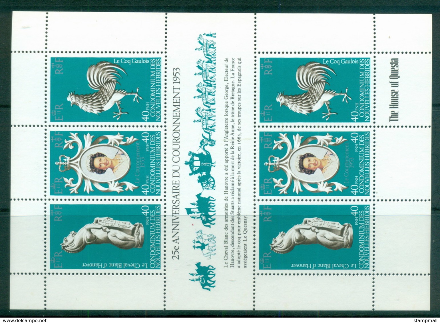 New Hebrides (Fr) 1978 QEII Coronation 25th Anniv MS MUH - Unused Stamps