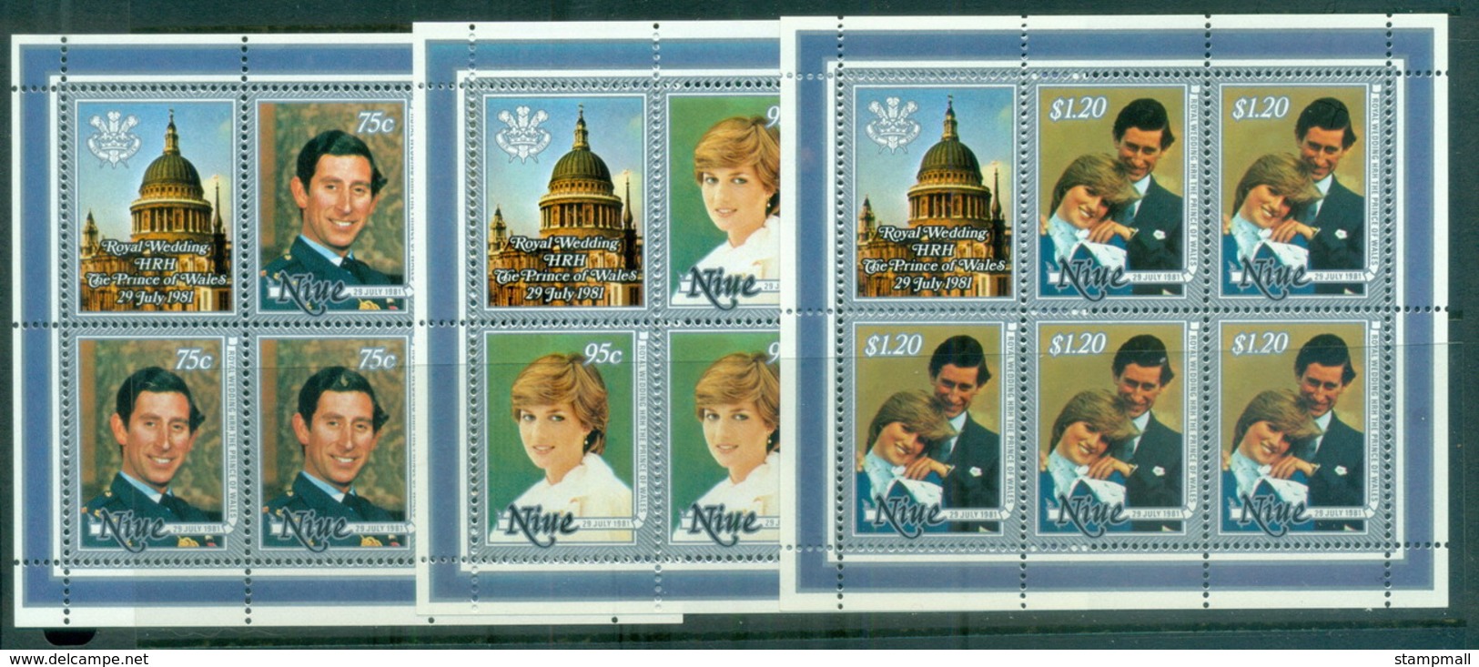 Niue 1981 Royal Wedding, Charles & Diana 3x Sheetlets MUH - Niue