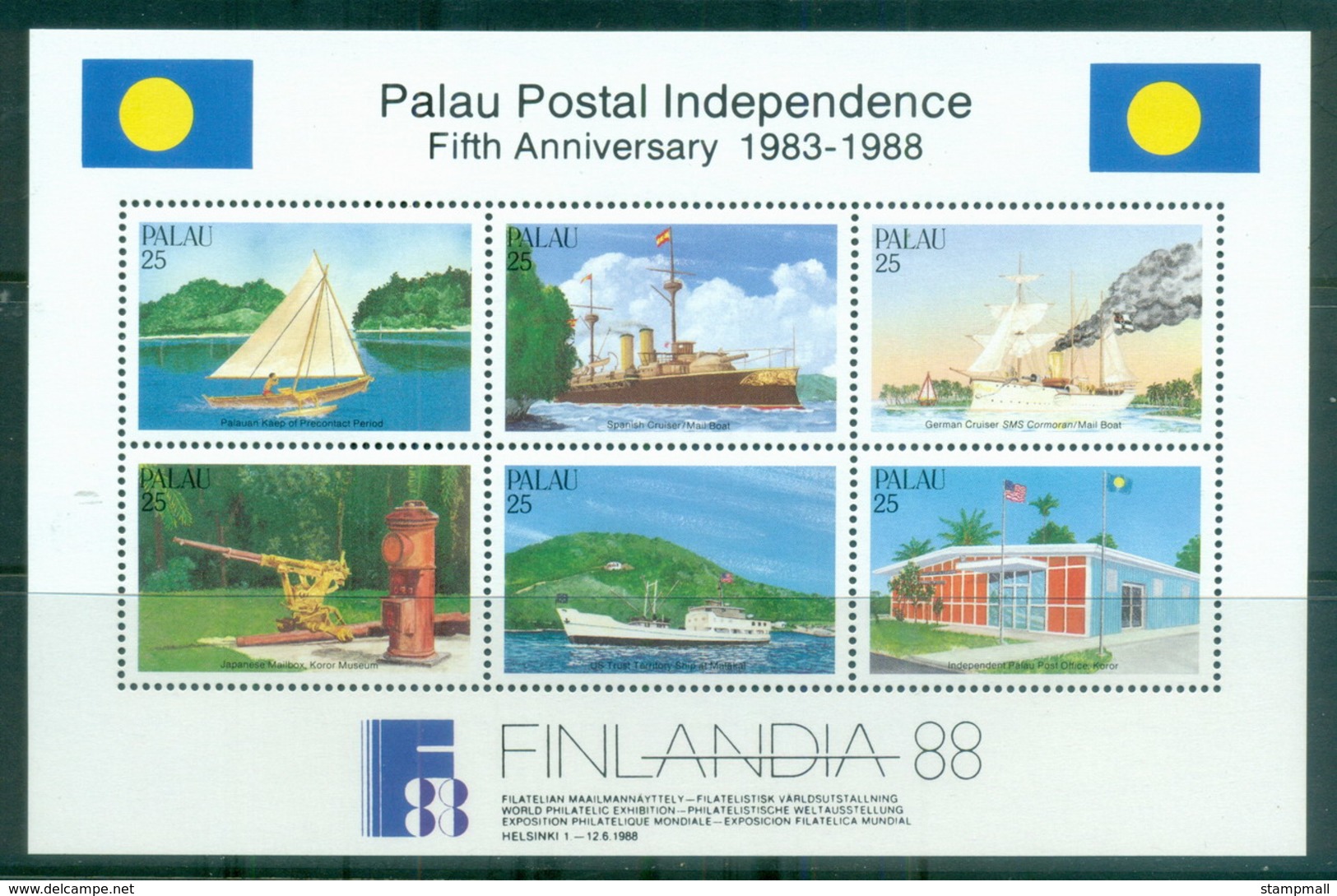 Palau 1988 Postal History Independence 5th Anniv. MS MUH - Palau