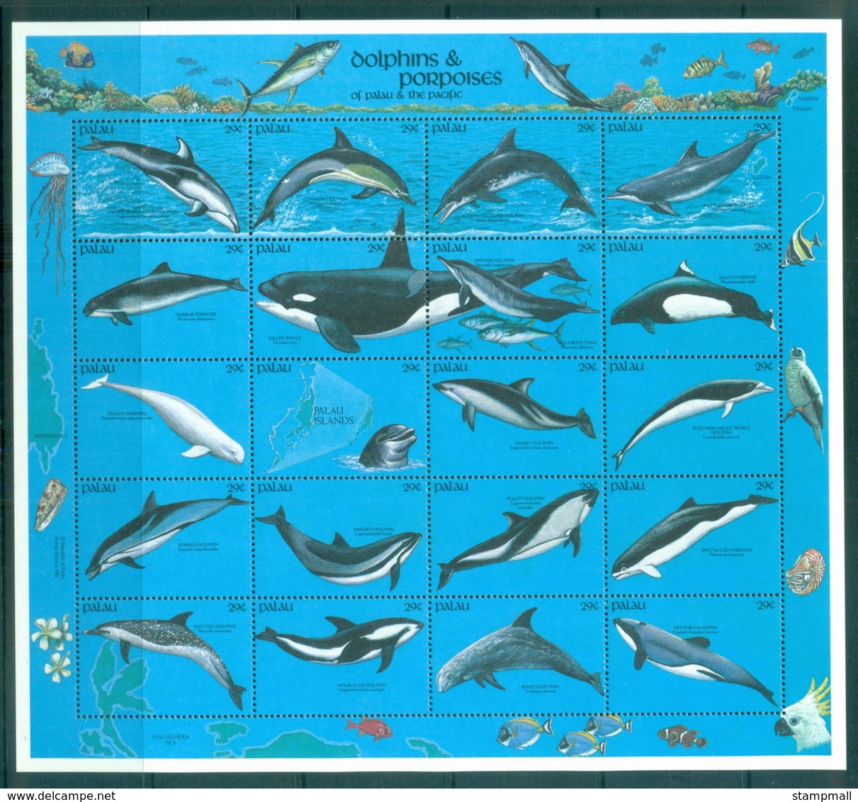 Palau 1991 Dolphins & Porpoises Of The Pacific MS MUH - Palau