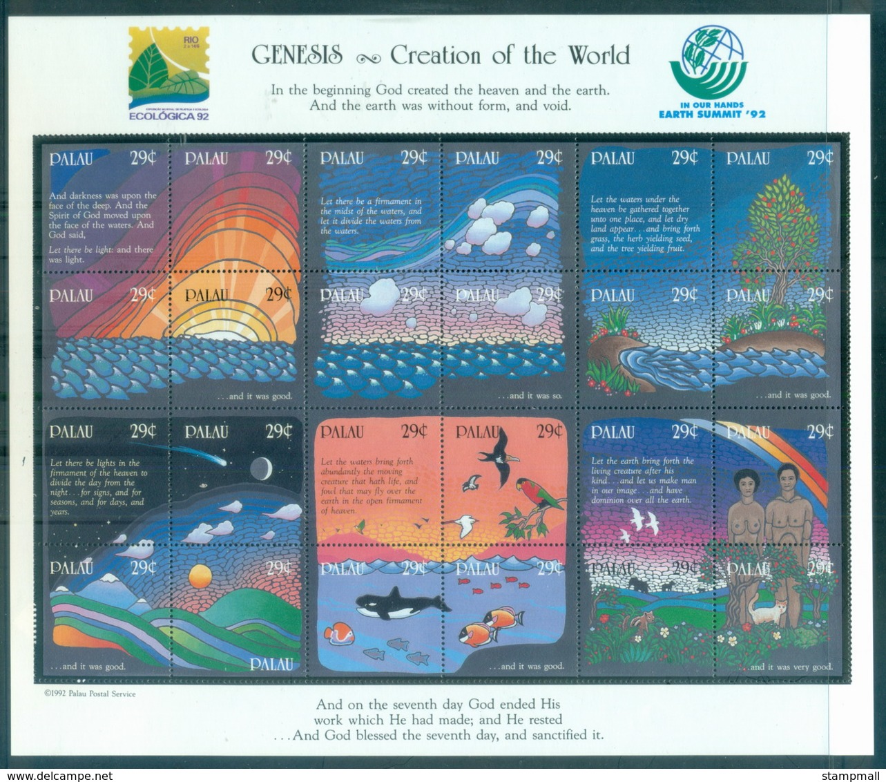 Palau 1992 Genesis, Creation Of The World Sheetlet MUH - Palau