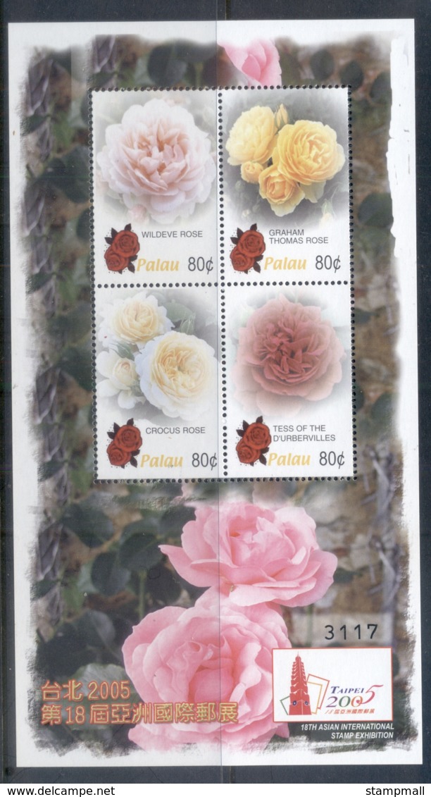 Palau 2005 Flowers, Roses, Taipei 2005 Stamp Ex MS MUH - Palau