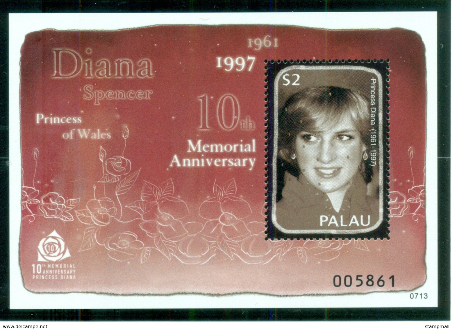 Palau 2007 Princess Diana In Memoriam, 10th Anniv., Forever England's Rose MS MUH - Palau