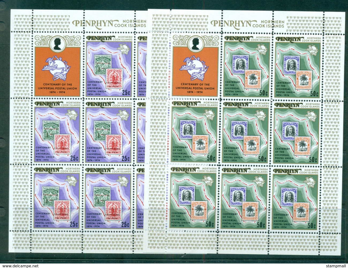 Penrhyn Is 1974 UPU Centenary Sheetlets + Label MUH Lot56491 - Penrhyn