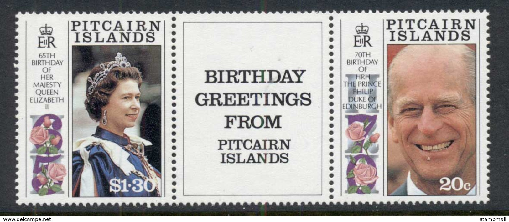 Pitcairn Is 1991 QEII 65th Birthday , Prince Phillip Pr + Label MUH - Pitcairn Islands