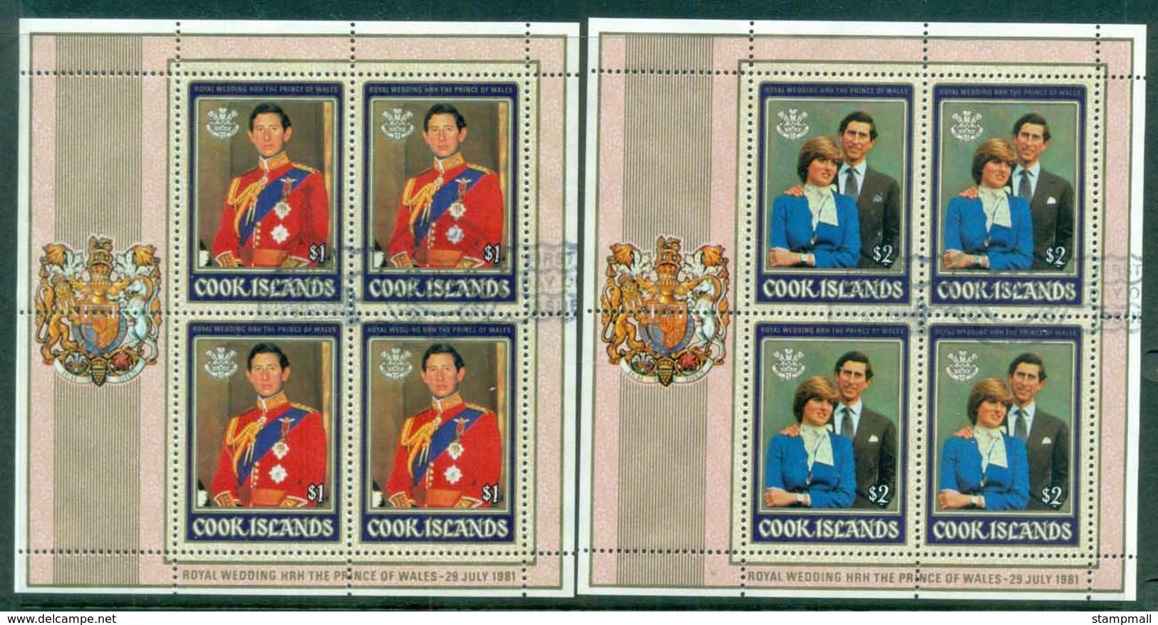 Cook Is 1981 Charles & Diana Royal Wedding Blk4 2xMS FU - Cook Islands