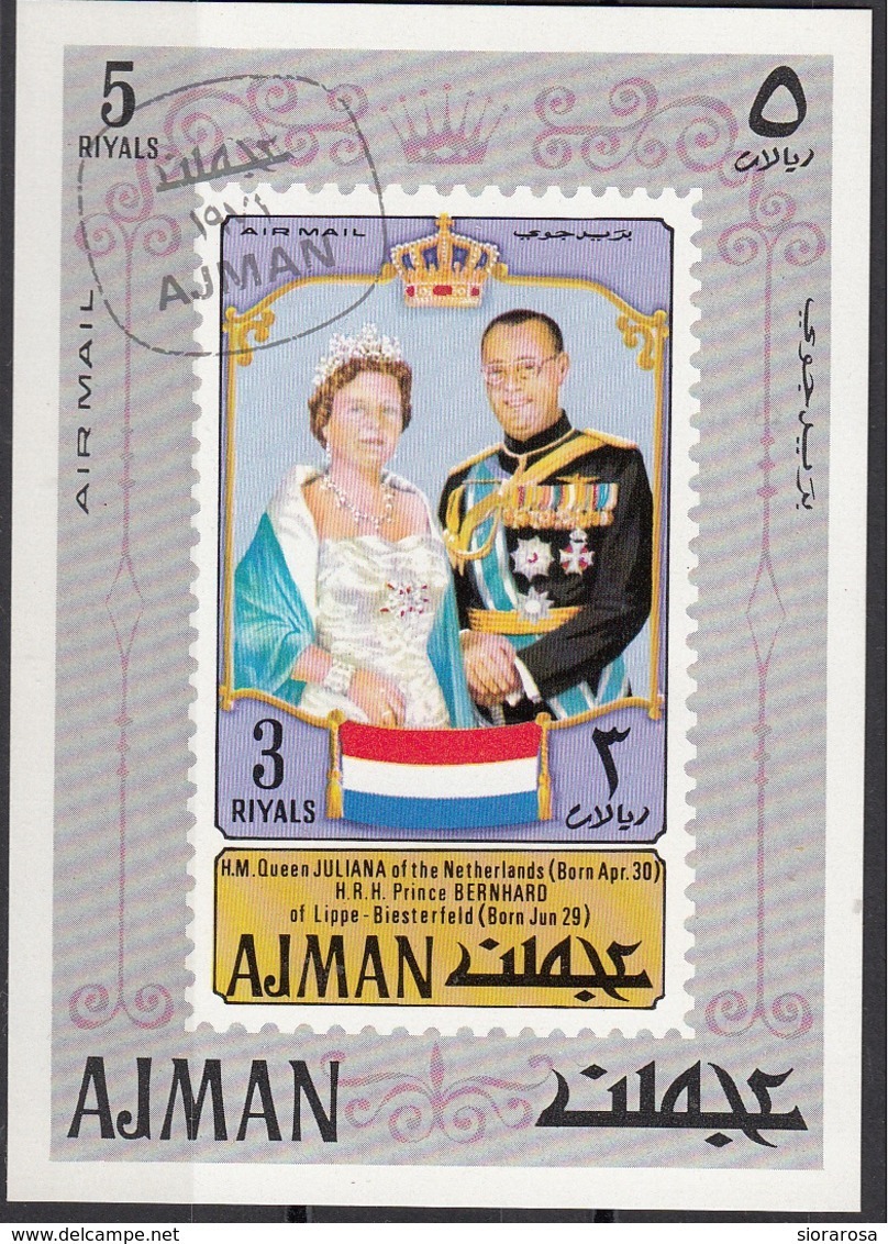 1073 Ajman 1971 Queen JULIANA Prince BERNHARD Silver Wedding Olanda Nuovo Preoblt. - Ajman