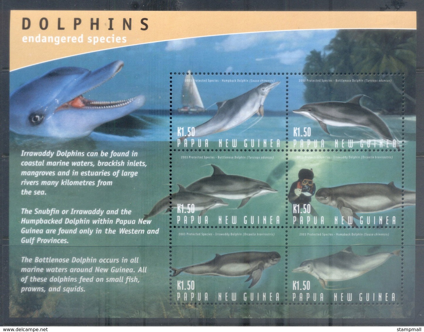 PNG 2006 Marine Life, Endangered Dolphins MS MUH - Papoea-Nieuw-Guinea