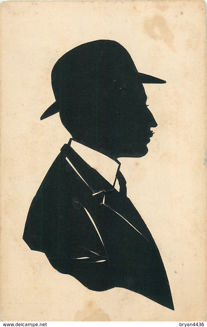 CARTE SILHOUETTE -  - DECOUPAGE PROFIL COLLE - MADRID Vers 1910 - "PROFIL D'HOMME AU CHAPEAU ET à La MOUSTACHE. - Silhouettes