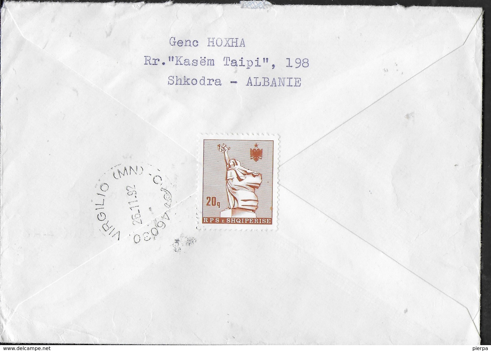 STORIA POSTALE - RACCOMANDATA DA SHKODRA 1992 PER VIRGILIO (MN) - Albanie