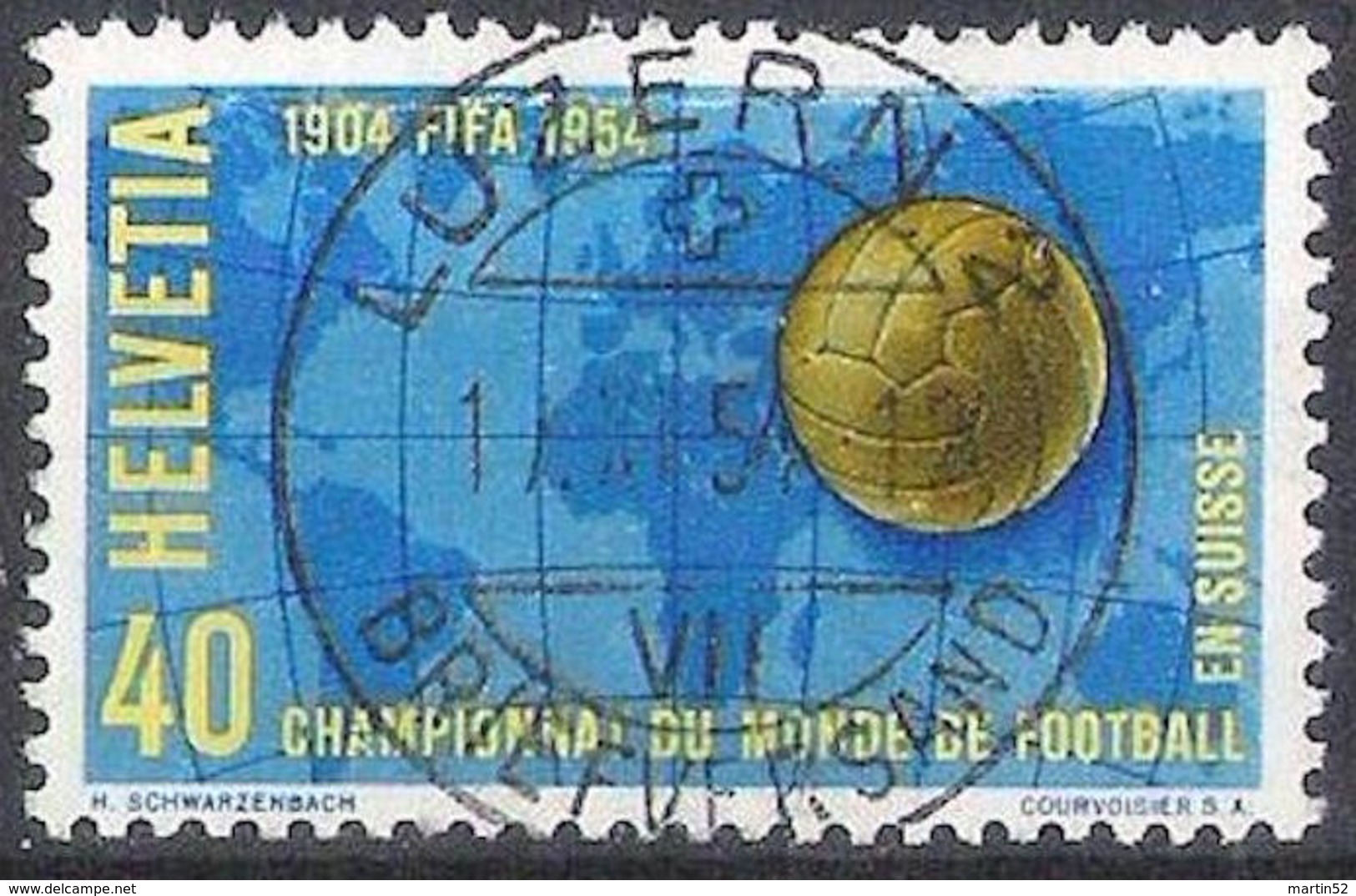 Schweiz Suisse 1954: Fussball-WM 1954: Zu 319 Mi 596 Yv 547 Mit Zentral-Stempel LUZERN 19.XI.54 (Zu CHF 6.00 ++) - 1954 – Suisse