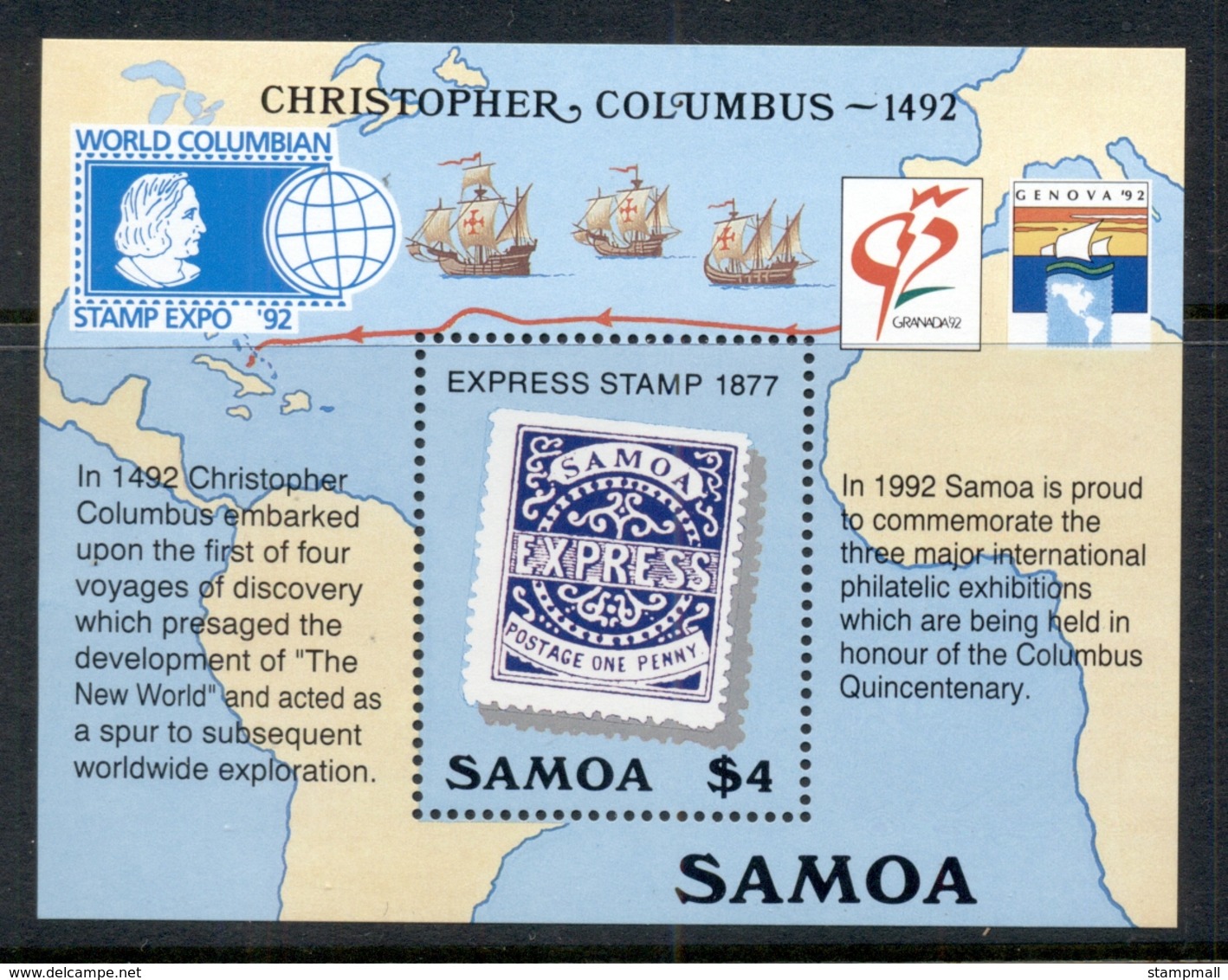 Samoa 1992 Discovery Of America, Columbus MS MUH - Samoa