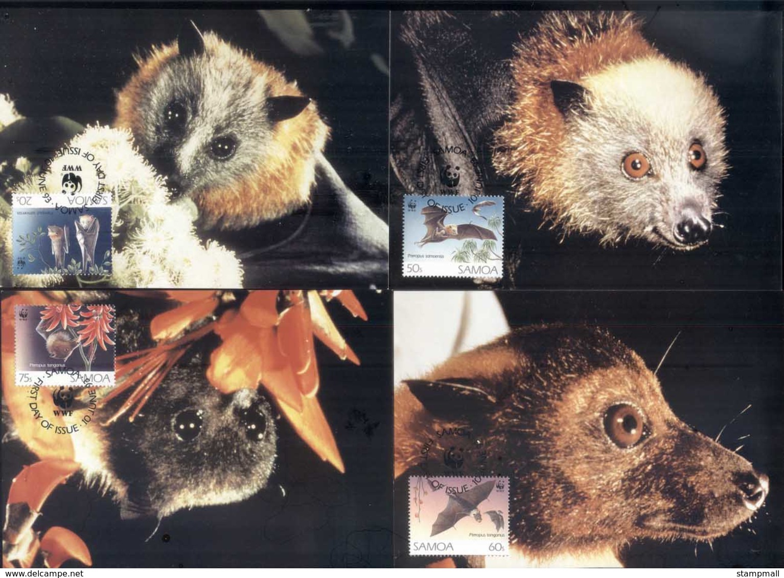 Samoa 1993 WWF Fruit Bats Maxicards - Samoa