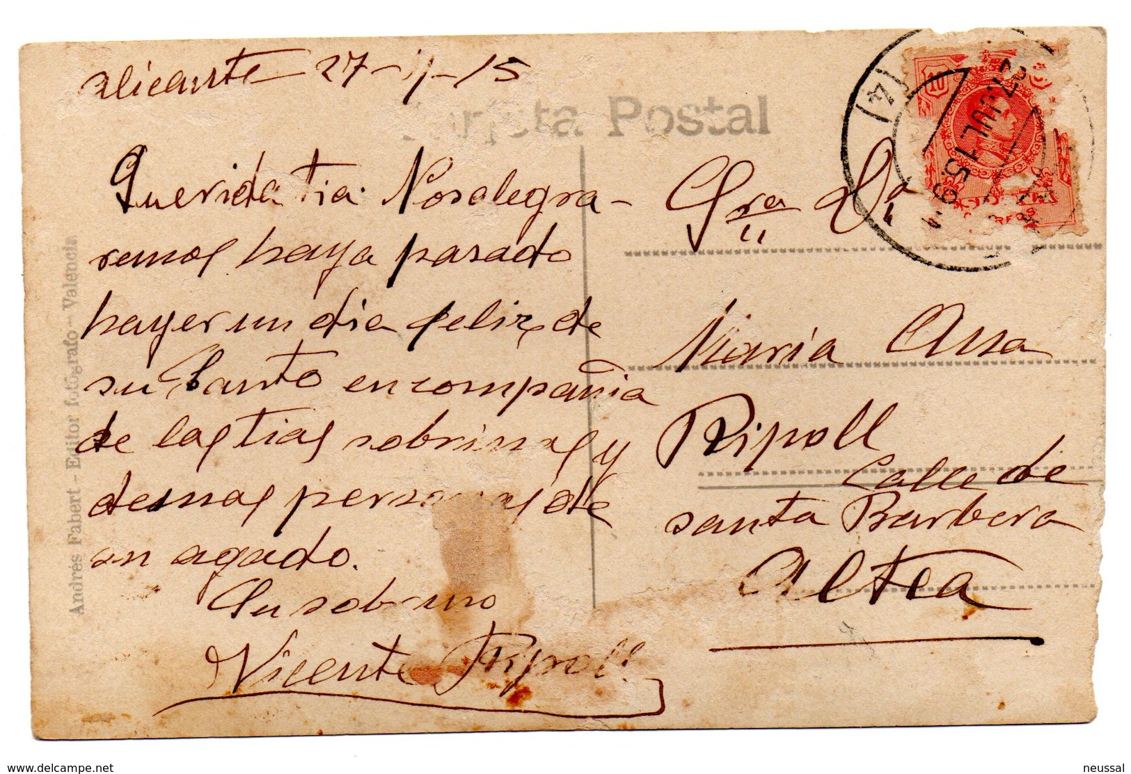 Tarjeta Postal Alicante -plaza De La Constitucion Circulada 1915 - Alicante