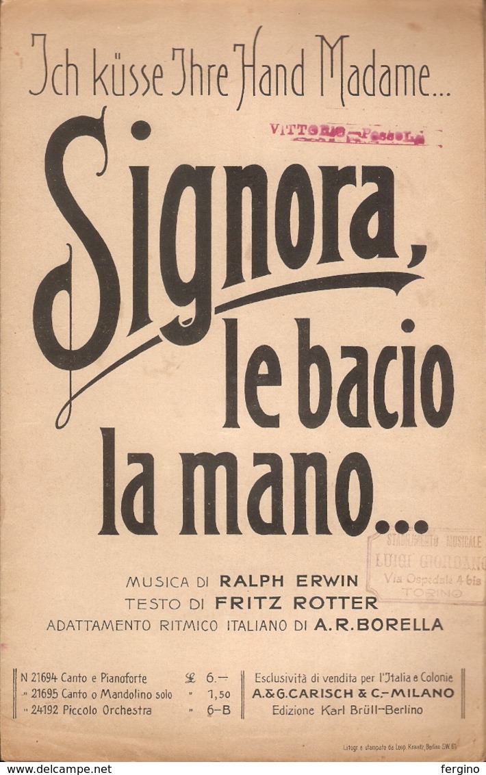 SPARTITO - SIGNORA LE BACIO LA MANO - Spartiti