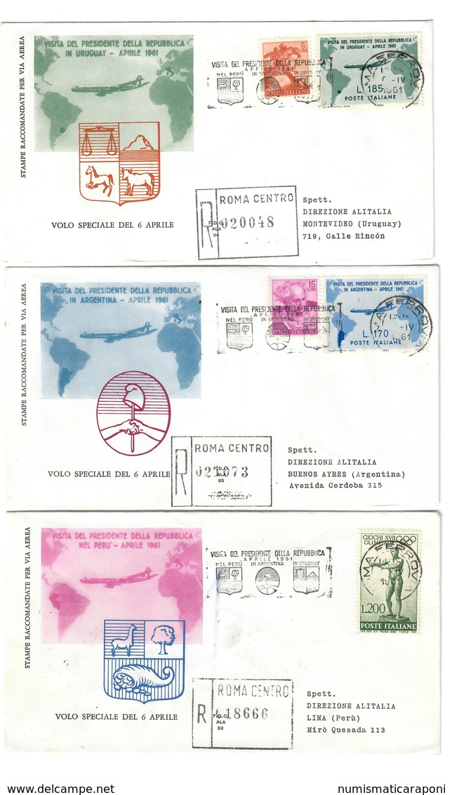 Italia 1961 Volo Speciale Del 6 Aprile  170 + 185  Lire Gronchi + 200 Lire Olimpiadi Su 3 Buste Diverse Cod.bu.225 - 1961-70: Poststempel