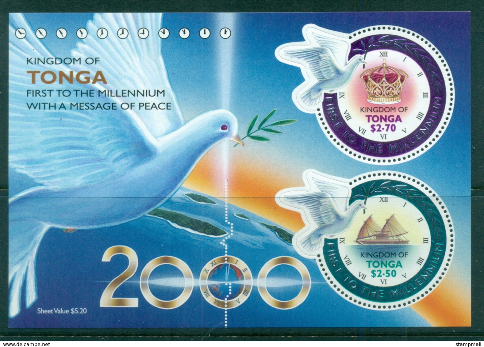 Tonga 2000 Millenium Peace Dove, Bird MS MUH - Tonga (1970-...)