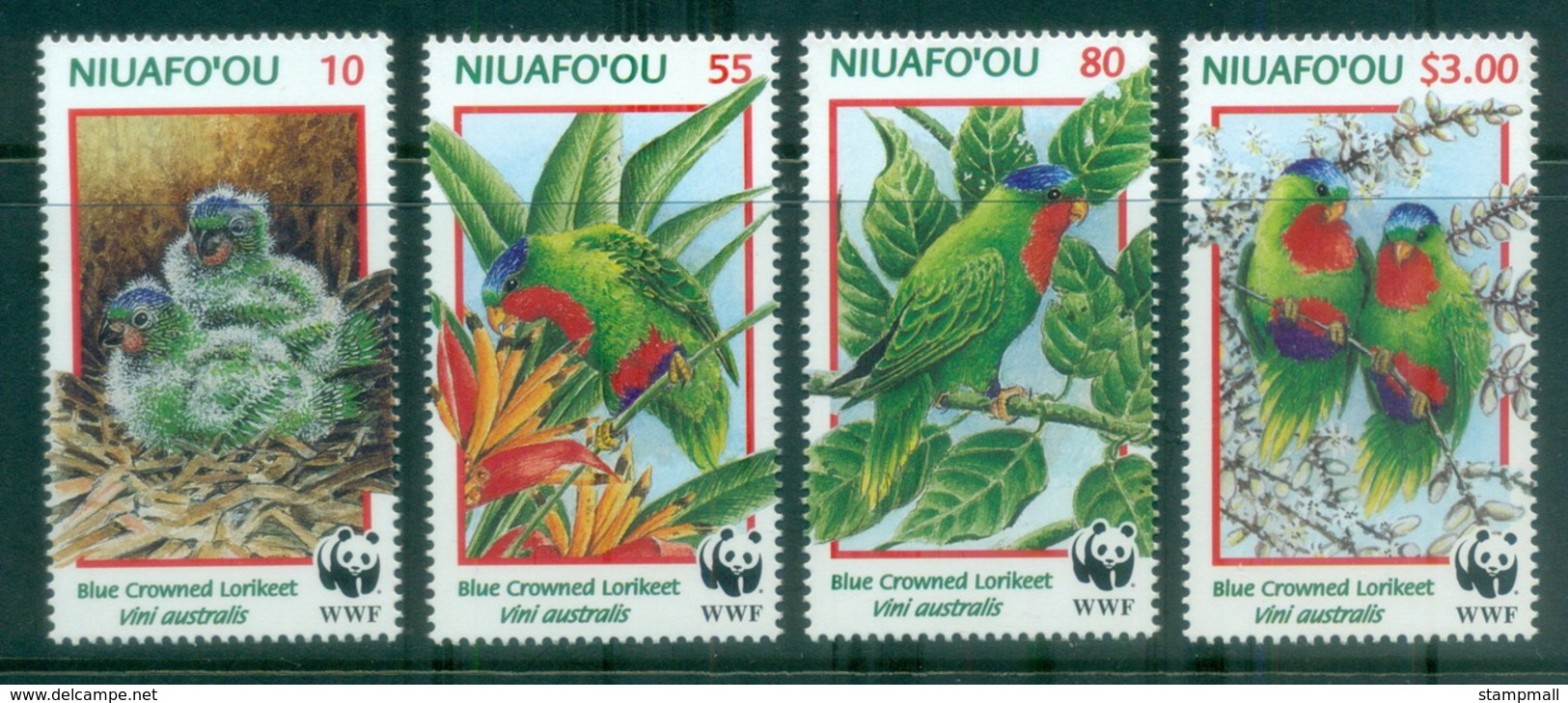 Tonga Niuafo'ou 1998 WWF Birds, Blue Crowned Lorikeet MUH - Tonga (1970-...)