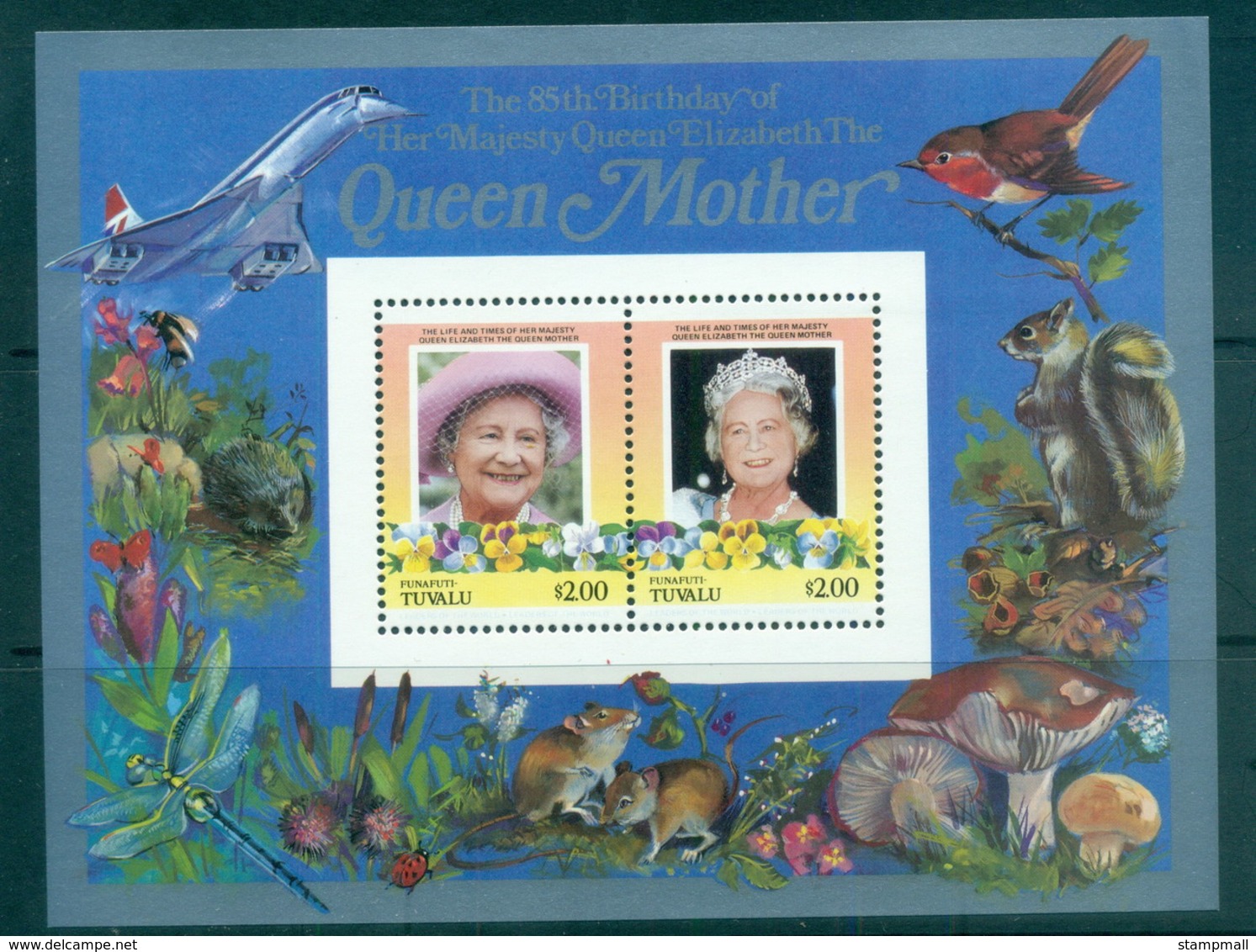 Tuvalu Funafuti 1986 Queen Mother 85th Birthday $2 MS MUH - Tuvalu