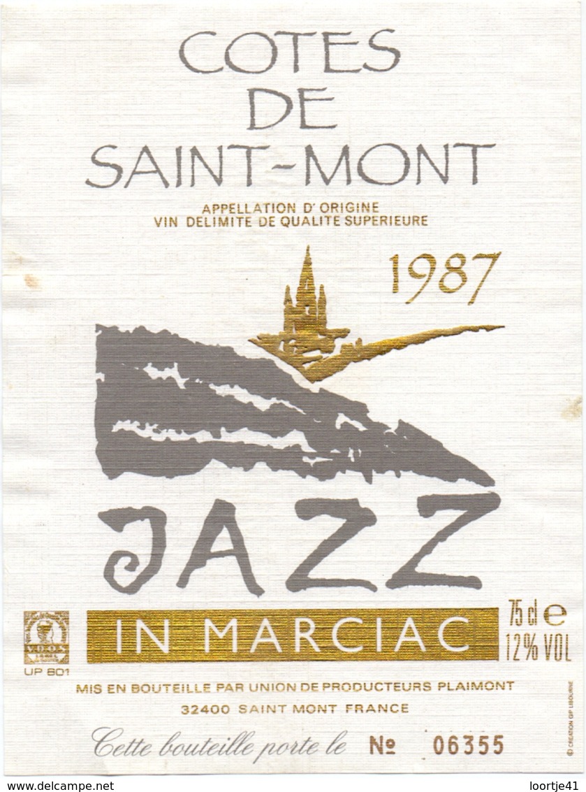 Etiket Etiquette - Vin - Wijn - Cotes De Saint Mont - Jazz In Marciac 1987 - Autres & Non Classés