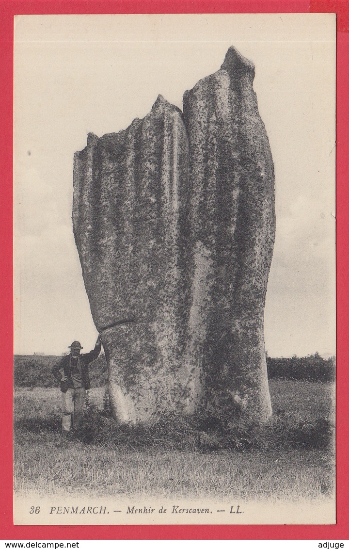 CPA-29-PENMARCH -Menhir à Kerscaven -36LL -Animation ** 2 SCANS** - Landerneau