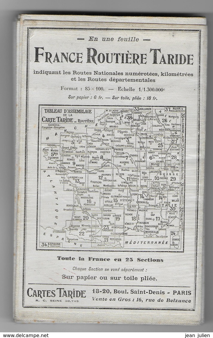 BELGIQUE - NORD DE FRANCE - Carte TARIDE  - Sur TOILE - N°1 - Cartes Routières