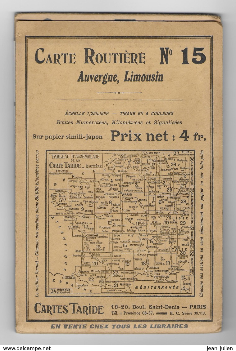 AUVERGNE - LIMOUSIN  - Carte Routière - Carte TARIDE - N°15 - Cartes Routières