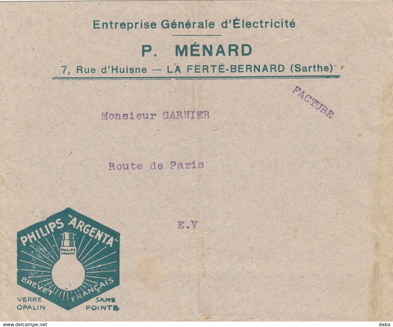 Facture.  Ménard.  Electricité. La Ferté Bernard - Electricité & Gaz