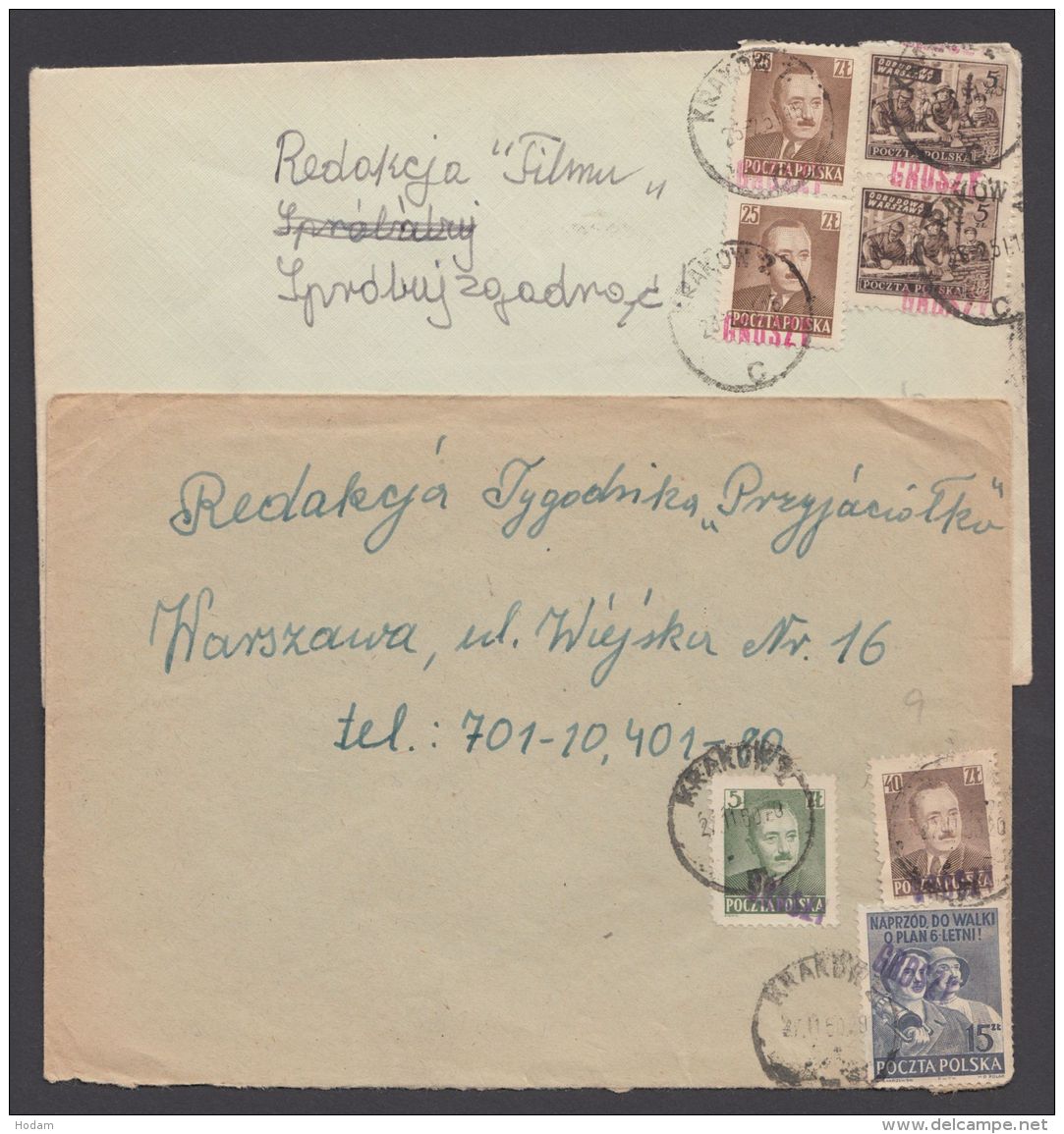 Aus 650/62 , 2 Bedarfsbelege "Groszy"-Aufdrucke "Krakow", 27.11.50 Und 25.7.51 - Briefe U. Dokumente