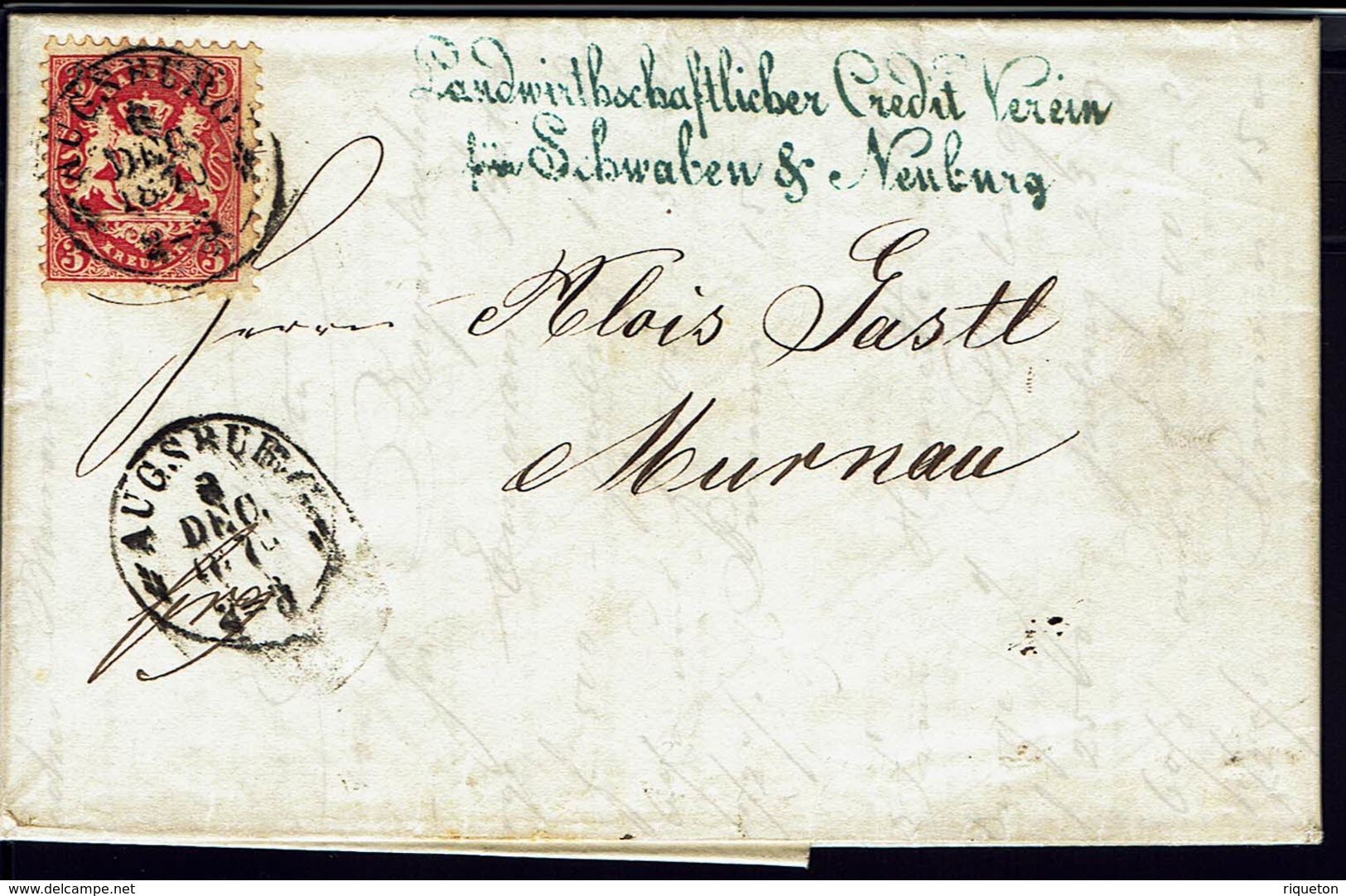 ALLEMAGNE - 1870 - 3 Kreuzer Sur Lettre De Augsburg Pour Murnau - B/TB - - Autres & Non Classés