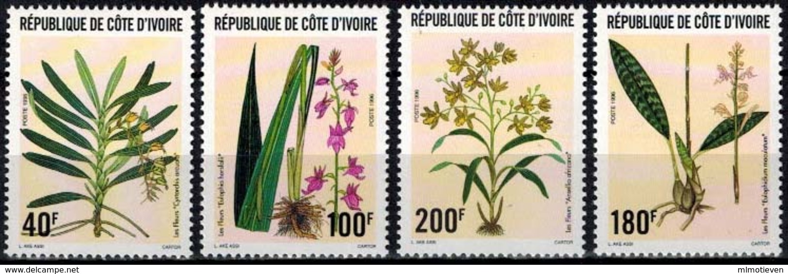 MBP-BK26-355  MINT ¤ COTE IVOIRE 1996 4w In Serie ¤ FLEURS - ORCHIDS OF THE WORLD - ORCHIDEE - FLEURS BLÜMEN FLORES - Orchids