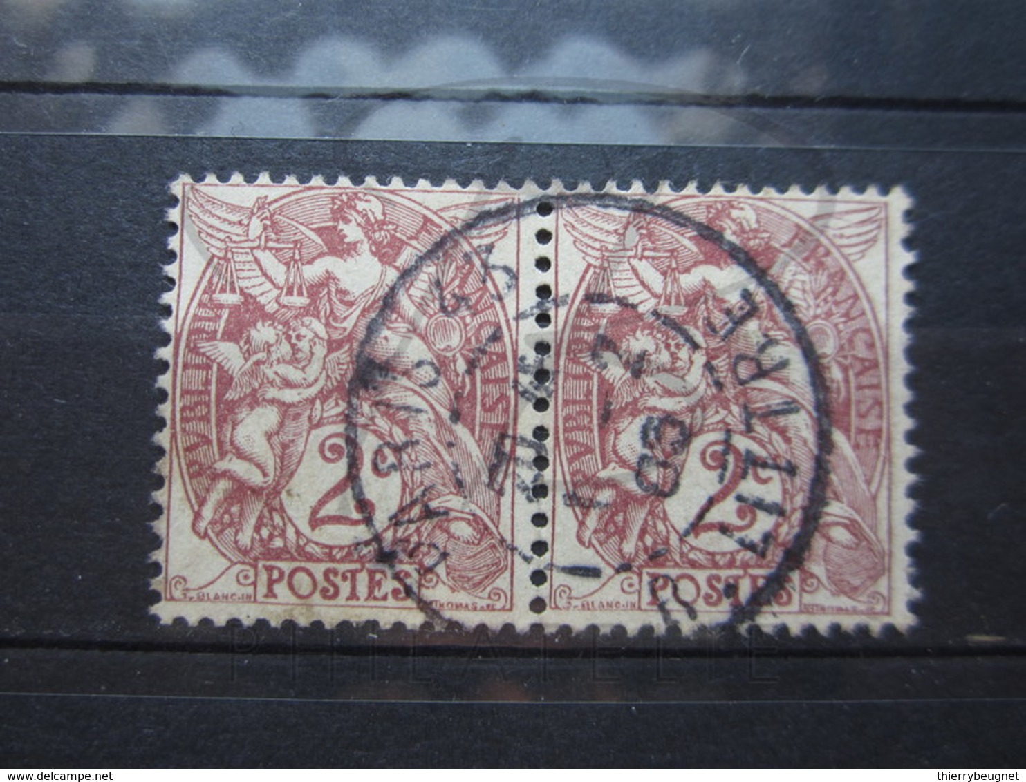 VEND BEAUX TIMBRES DE FRANCE N° 108 EN PAIRE , CACHET " PARIS - R. LITTRE " !!! - 1900-29 Blanc