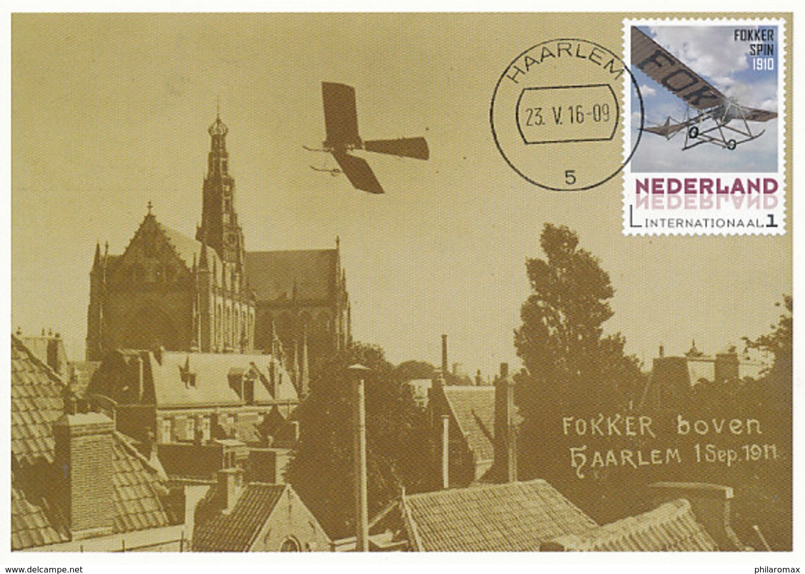 D35420 CARTE MAXIMUM CARD RR 2016 NETHERLANDS - FIRST FLIGHT OVER CITY OF HAARLEM BY PIONEER ANTHONY FOKKER CP ORIGINAL - Cartas Máxima