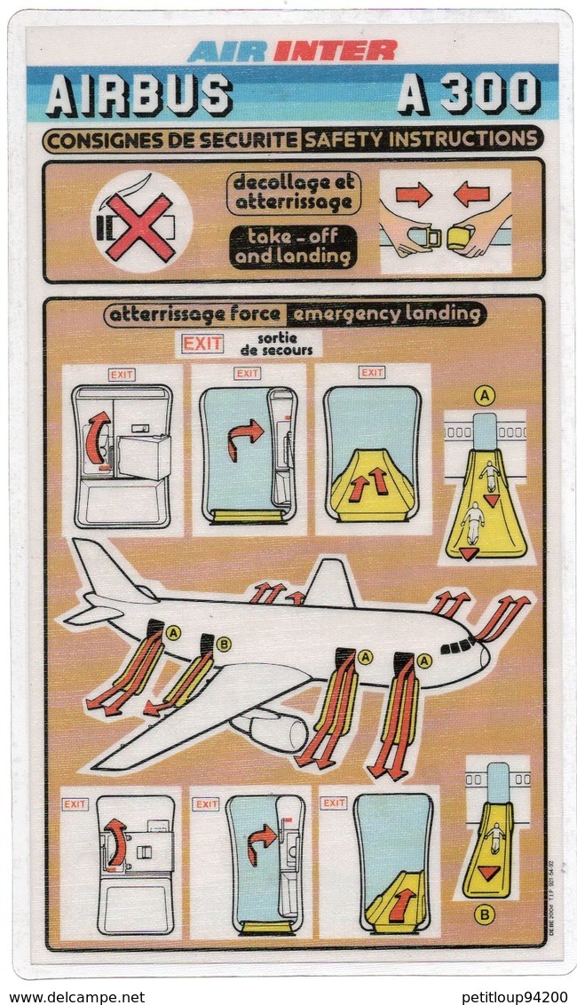 CONSIGNES DE SECURITE / SAFETY CARD  *Airbus A300  AIR INTER - Consignes De Sécurité
