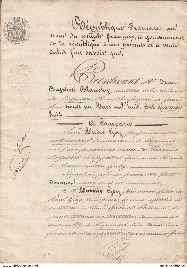 VP 8 FEUILLES - 1848 - GROSSE COLLATIONNÉE - LAGNIEU - LEYMENT - Manuscrits