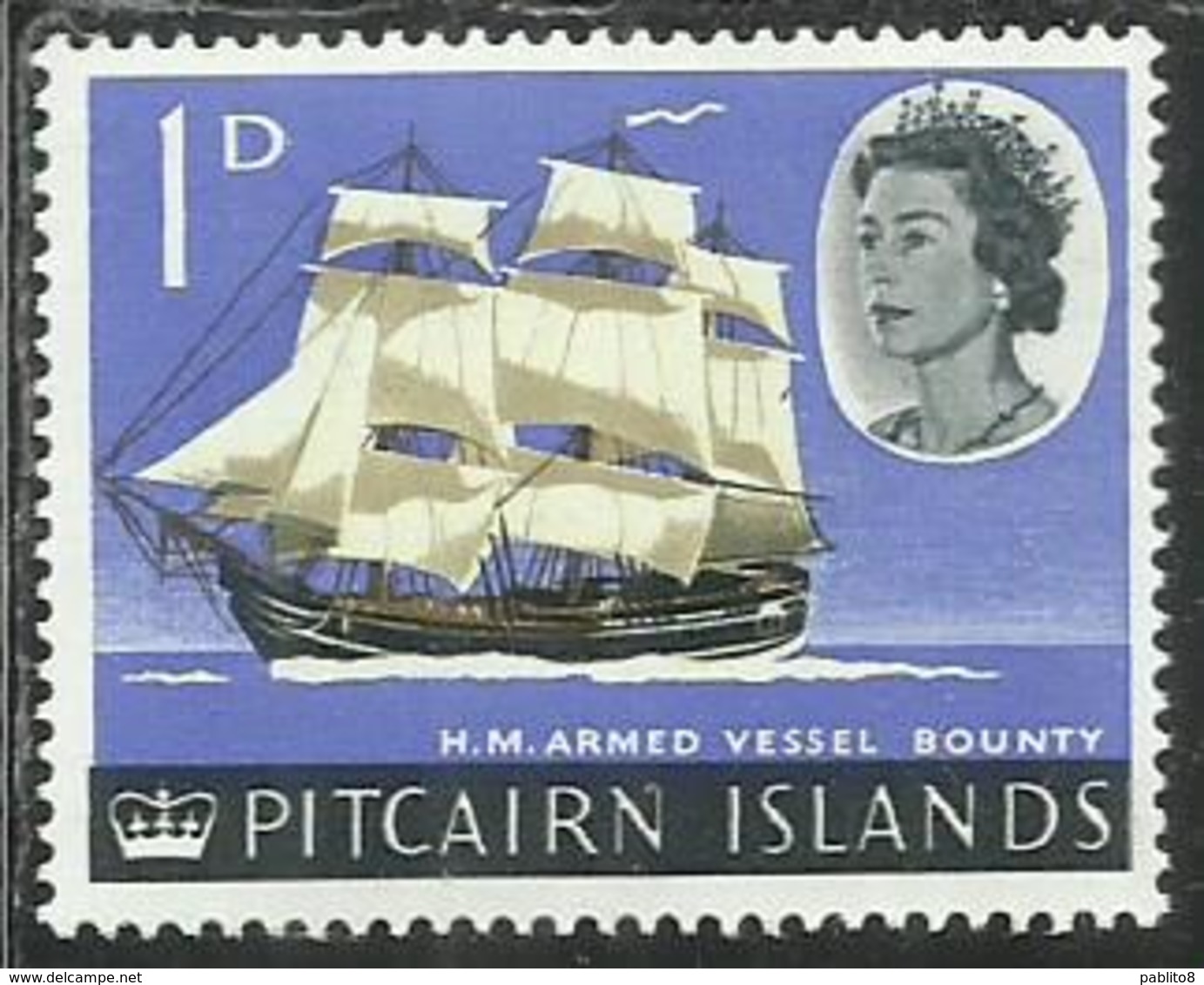 PITCAIRN ISLANDS ISOLE 1964 1965 DEFINITIVES H.M. ARMED VESSEL BOUNTY VASCELLO 1p MNH - Pitcairn Islands