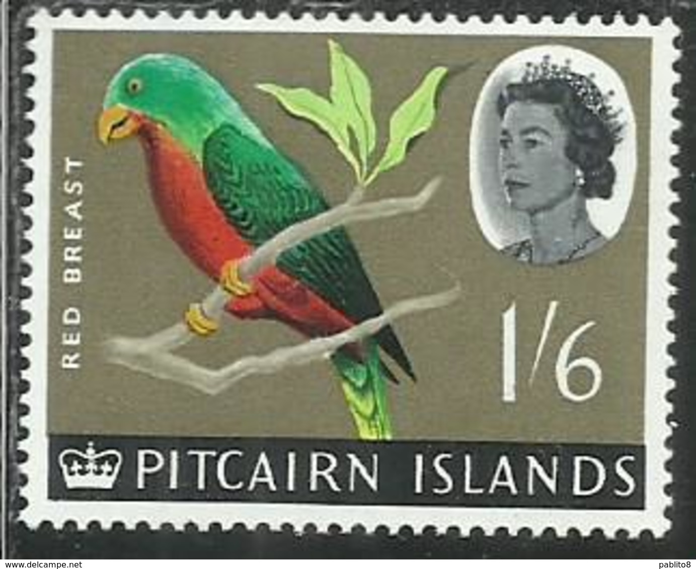 PITCAIRN ISLANDS ISOLE 1964 1965 DEFINITIVES HENDERSON ISLAND IORY RED BREAST BIRD UCCELLO FAUNA 1sh 6p 1/6 MNH - Pitcairn