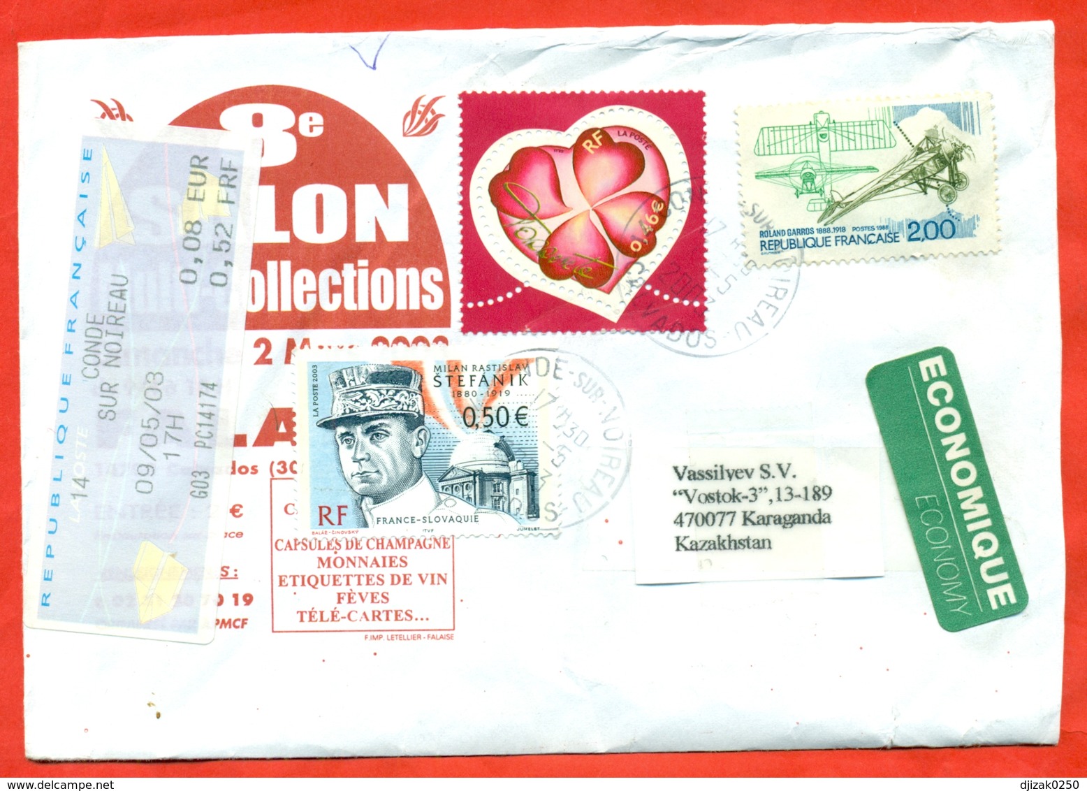 France 2003.Stefanik.Valentine's Day. Aircraft.Envelope Passed The Mail. - Covers & Documents