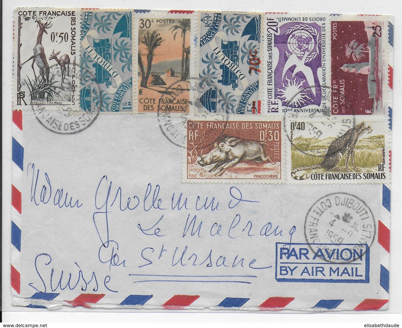 SOMALIS - 1959 - ENVELOPPE AVION De DJIBOUTI  => ST URSANE (SUISSE) - Lettres & Documents