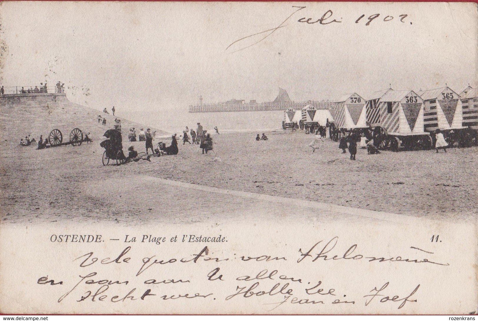 Ostende Oostende La Plage Et L' Estacade 1902 Belle Epoque Strandcabines - Oostende