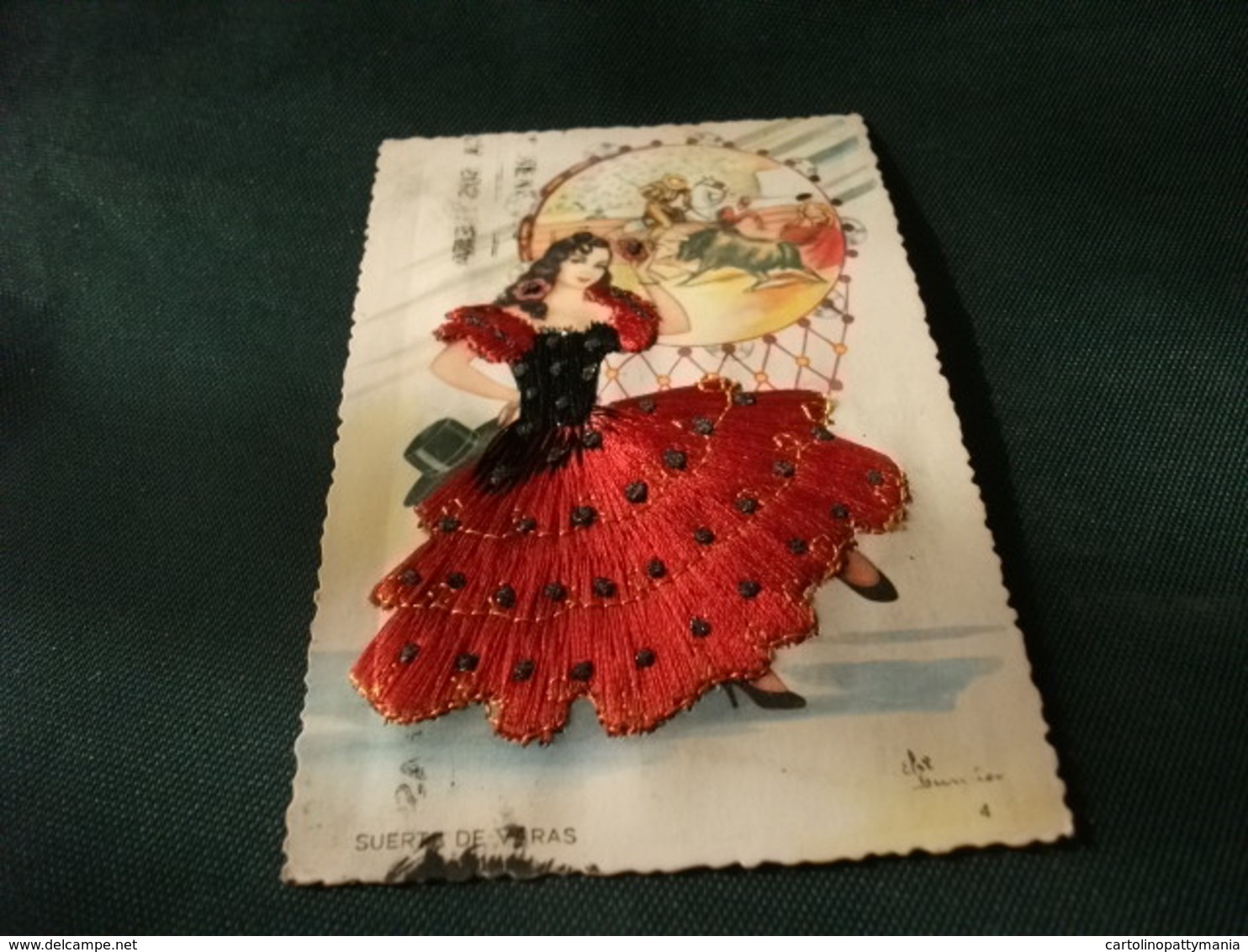 Cartolina Ricamo BORDADO EMBROIDERY RICAMATA DONNA  SPAGNA SUERTE DE VARAS TORERO CORRIDA  GUMIER P.F. - Bordados